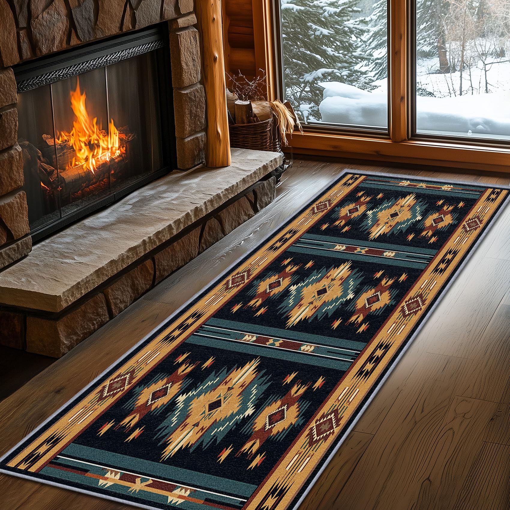 Aztec Rugs for Bedroom, Aztec Runner Rug, 2x7ft, Southwest Native American Rustic Hallway Runner, Boho Ethnic Retro Low Pile Washable Runner Rug - Aztec Home Decor