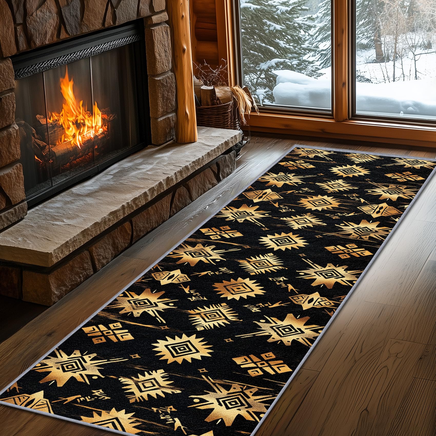 Aztec Rugs for Bedroom, Aztec Runner Rug, 2x7ft, Southwest Native American Rustic Hallway Runner, Boho Ethnic Retro Low Pile Washable Runner Rug - Aztec Home Decor