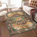 Yamaziot Washable Runner Rug, 2x8 Non-Slip Boho Vintage Hallway Rug Runner with Rubber Backing, Stain Resistant & Low Pile Faux Wool Distressed Carpet Runner for Bedroom, Kitchen, Laundry, Entrance