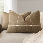 Foindtower Pack of 2 Decorative Faux Linen Jacquard Check Throw Pillow Covers Farmhouse Cushion Cover with Grid Textured Accent Pillowcase for Couch Sofa Living Room Home Decor,20×20 Inch,Olive Green