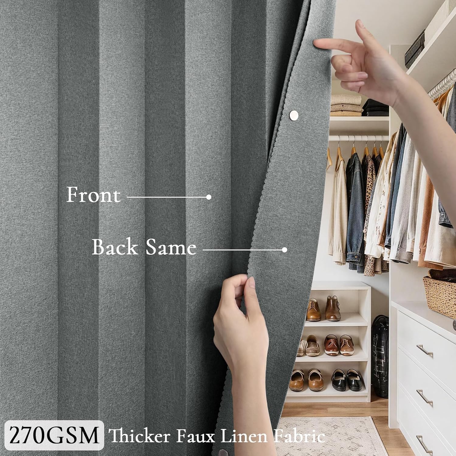 100% Blackout Privacy Door Curtain for Doorway, Magnetic Door Curtain for Closet & Hallway, 1 Panel, W45 x L80, Gray