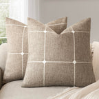Foindtower Pack of 2 Decorative Faux Linen Jacquard Check Throw Pillow Covers Farmhouse Cushion Cover with Grid Textured Accent Pillowcase for Couch Sofa Living Room Home Decor,20×20 Inch,Olive Green