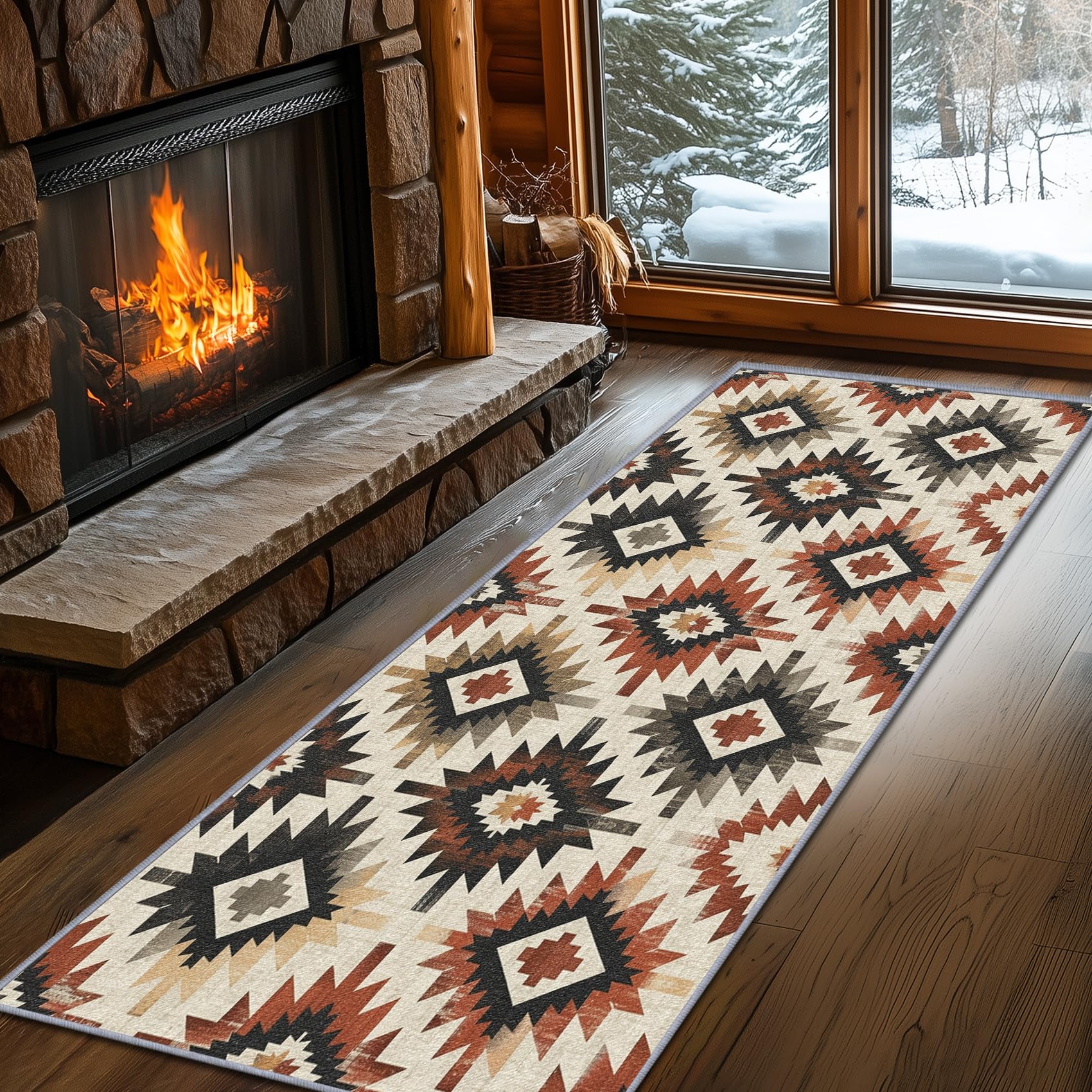 Aztec Rugs for Bedroom, Aztec Runner Rug, 2x7ft, Southwest Native American Rustic Hallway Runner, Boho Ethnic Retro Low Pile Washable Runner Rug - Aztec Home Decor
