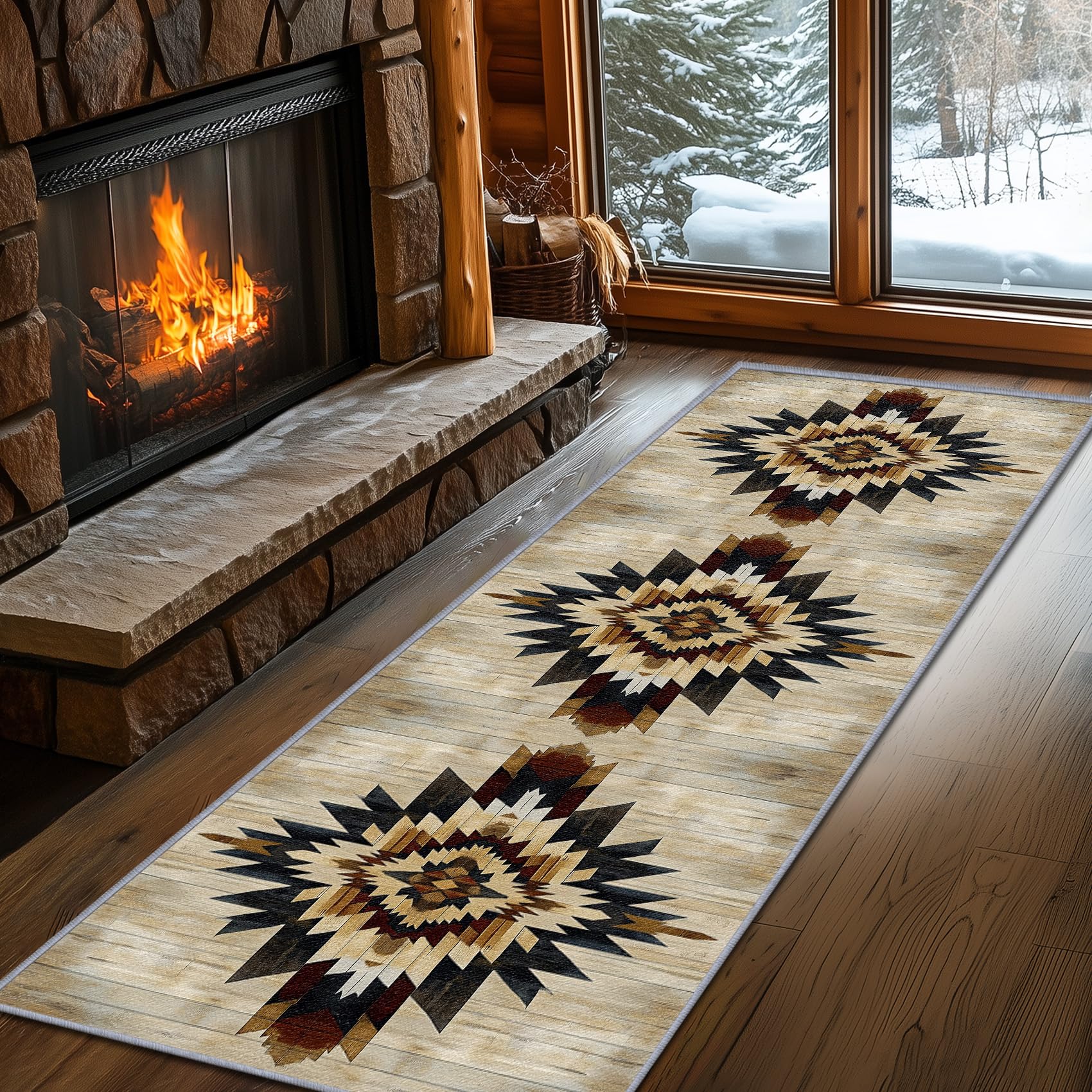 Aztec Rugs for Bedroom, Aztec Runner Rug, 2x7ft, Southwest Native American Rustic Hallway Runner, Boho Ethnic Retro Low Pile Washable Runner Rug - Aztec Home Decor