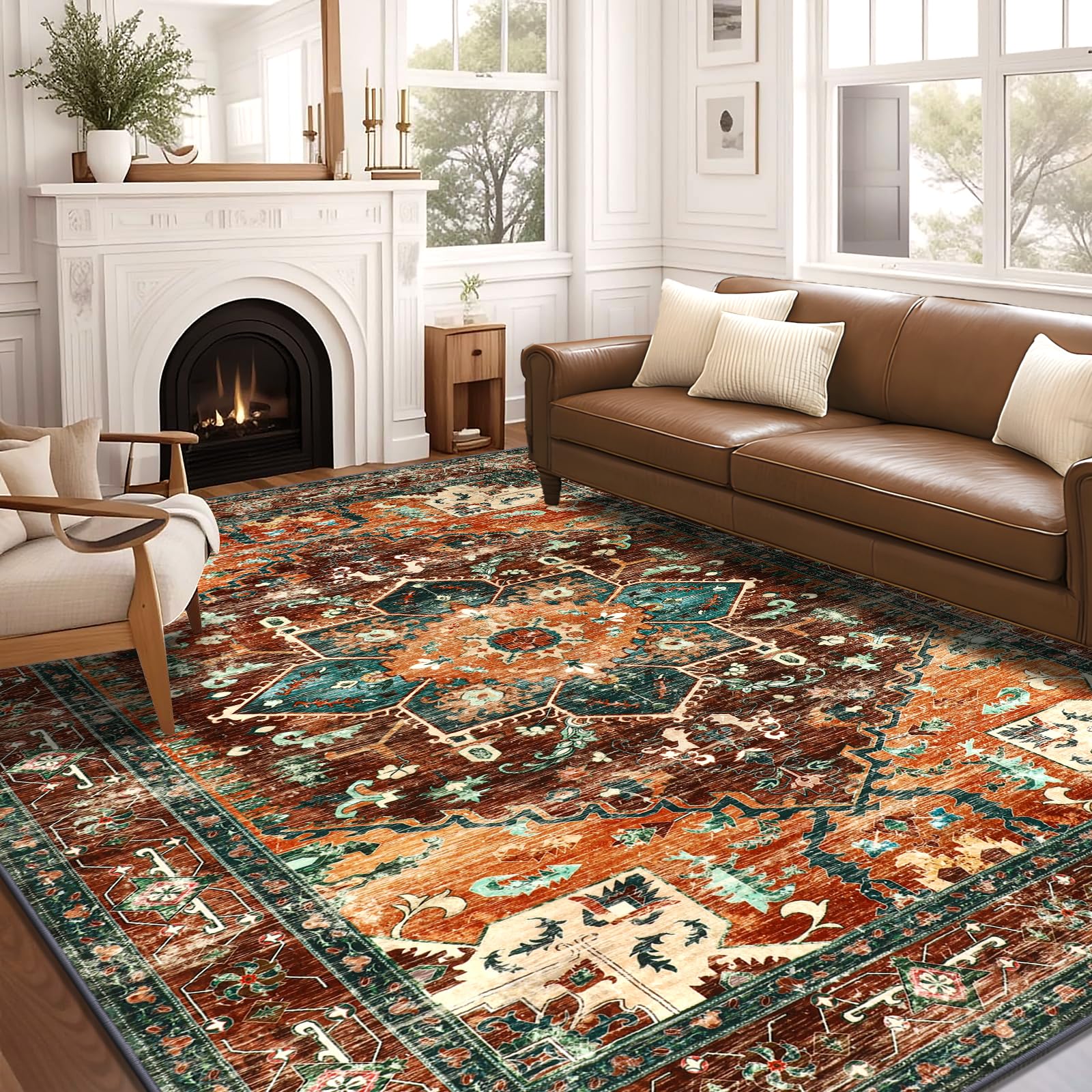 Yamaziot Washable Runner Rug, 2x8 Non-Slip Boho Vintage Hallway Rug Runner with Rubber Backing, Stain Resistant & Low Pile Faux Wool Distressed Carpet Runner for Bedroom, Kitchen, Laundry, Entrance