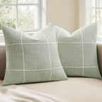 2 Packs Grid Embroidery Throw Pillow Covers, 18x18 Inch Light Grey, Farmhouse Linen Decorative Grey Cushion Covers for Sofa Bed Living Room Home Decor