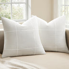 2 Packs Grid Embroidery Throw Pillow Covers, 18x18 Inch Light Sage Green, Farmhouse Linen Decorative Light Green Cushion Covers for Sofa Bed Living Room Home Decor