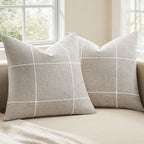 2 Packs Grid Embroidery Throw Pillow Covers, 18x18 Inch Light Sage Green, Farmhouse Linen Decorative Light Green Cushion Covers for Sofa Bed Living Room Home Decor