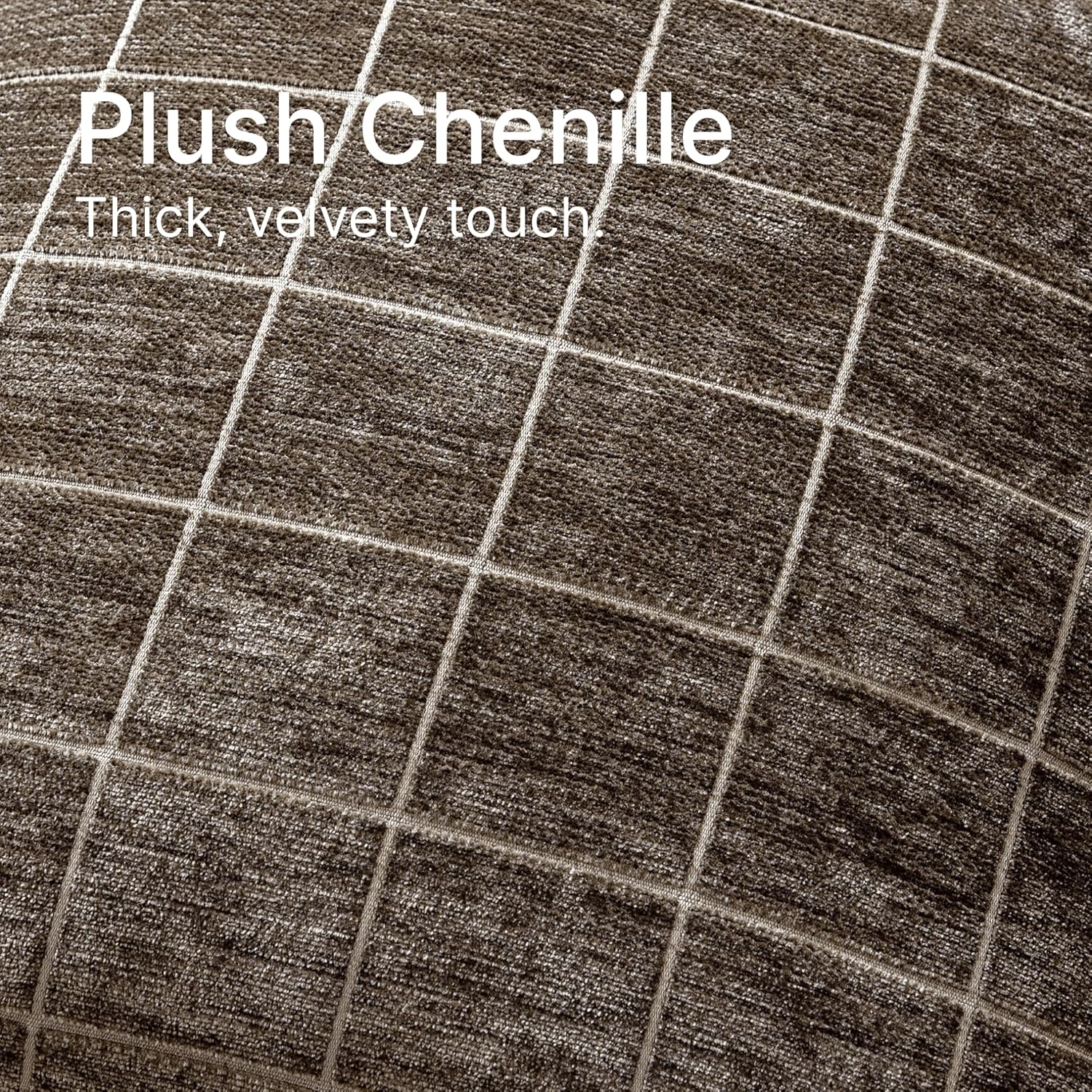Decorative Chenille Plaid Throw Pillow Covers 18x18 Inch Set of 2 Vintage Check Couch Pillows Neutral Boho Farmhouse Cushion Covers Modern Home Decor for Sofa Bed Living Room Taupe Grey